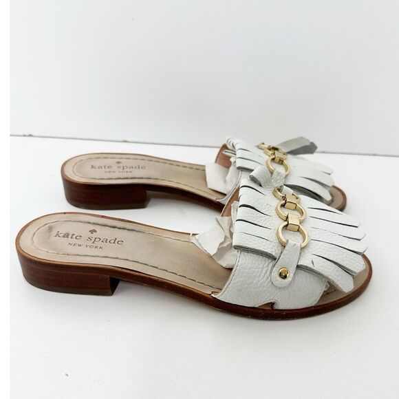 Kate Spade Brie White Leather Fringe Slide Sandal Size 7 - Picture 5 of 12